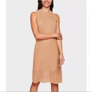 White + Warren Shine Sleeveless Tank Dress Golden Peach Tan Gold Metallic XS New